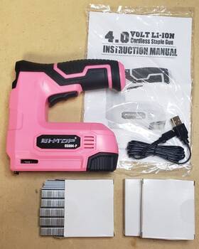 Bhtop Csg04-p 4v Cordless Electric Staple And Nail Machine Pink New