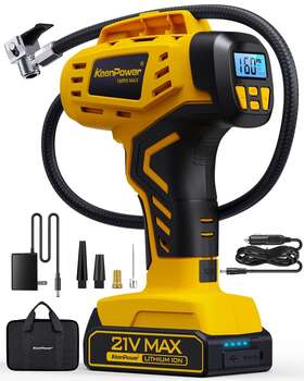 Keenpower 711523194502 Tire Inflator Portable Air Compressor - 2x Faster 21v Rechargeable Battery