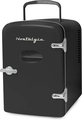 Nostalgia Nrf6rrbk Retro Mini Fridge And Heater 6-can Capacity 12-volt Power Adapter Ca