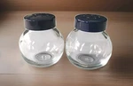 Vtg 70S Uwo Mini Salt & Pepper Shakers West Germany Ball Shape Glass Blue Top. Fixed Price $7.96.