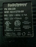 Radio Systems 650-229 Power Adapter 12V 750MA AS-A12750-BR For Petsafe /.... Fixed Price $14.59.
